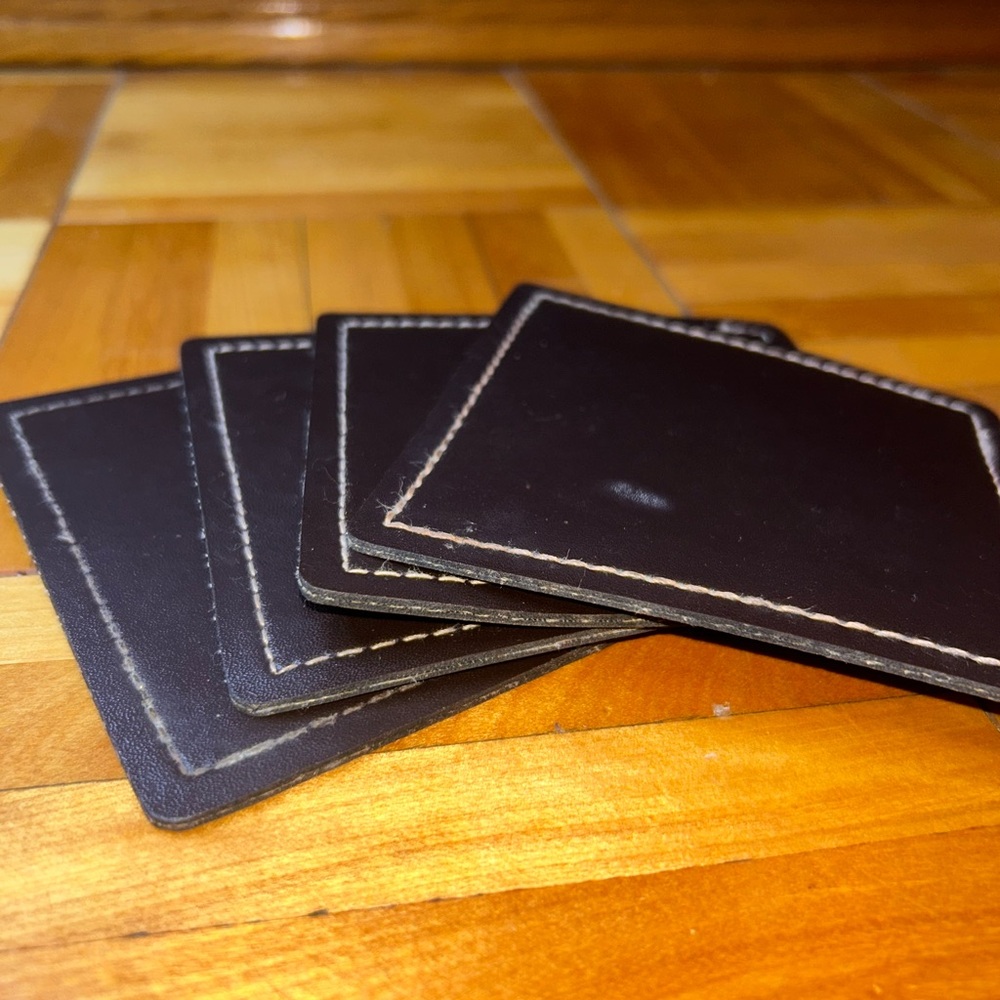 Brown faux Leather Coasters / desk organizers Set